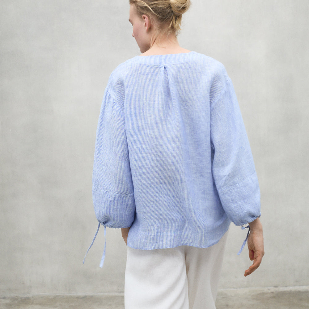 ECOALF OFF-WHITE/BLUE JENA STRIPED SHIRT FOR WOMEN