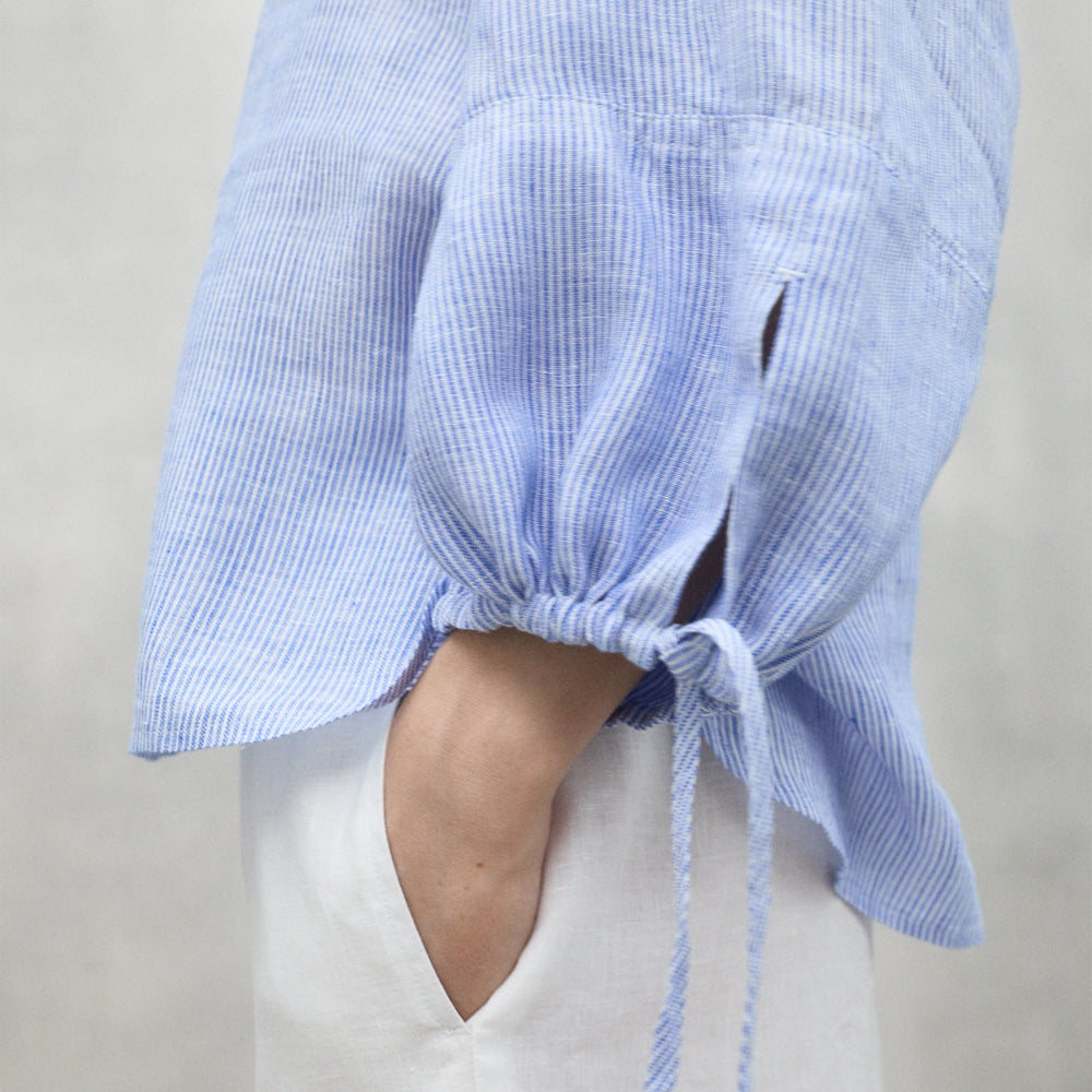 ECOALF OFF-WHITE/BLUE JENA STRIPED SHIRT FOR WOMEN