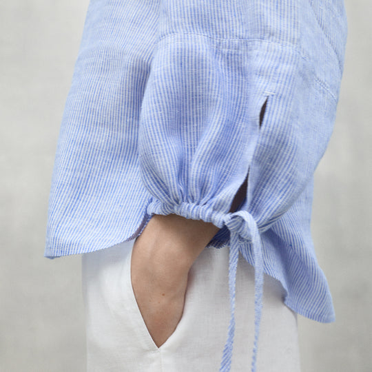 ECOALF OFF-WHITE/BLUE JENA STRIPED SHIRT FOR WOMEN