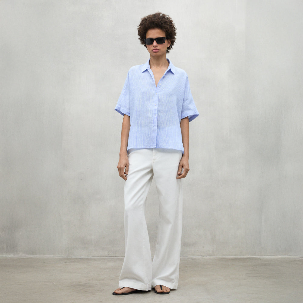ECOALF SKY BLUE MELANIA STRIPED SHIRT FOR WOMEN