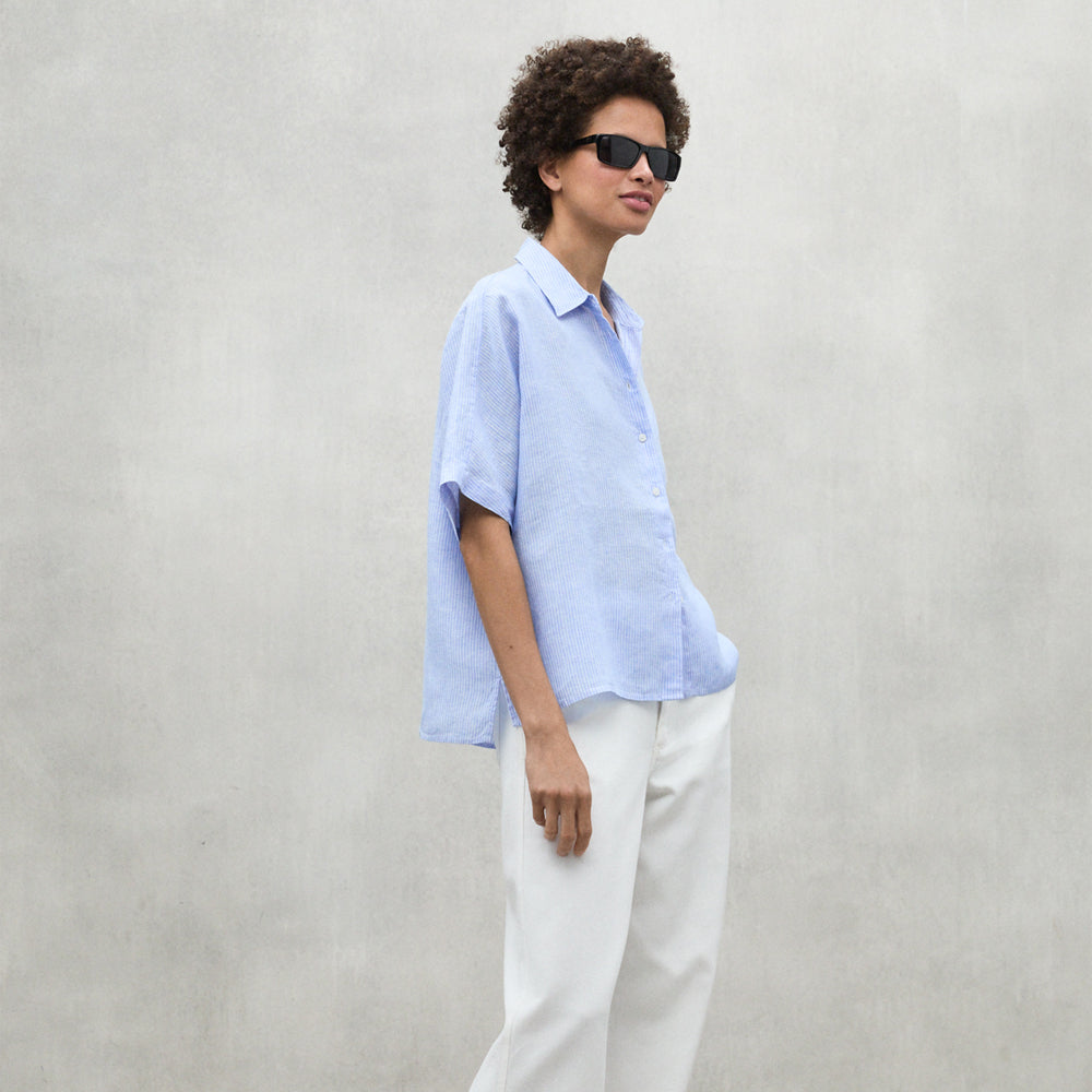 ECOALF SKY BLUE MELANIA STRIPED SHIRT FOR WOMEN