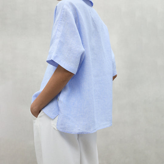 ECOALF SKY BLUE MELANIA STRIPED SHIRT FOR WOMEN