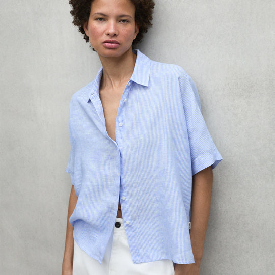 ECOALF SKY BLUE MELANIA STRIPED SHIRT FOR WOMEN