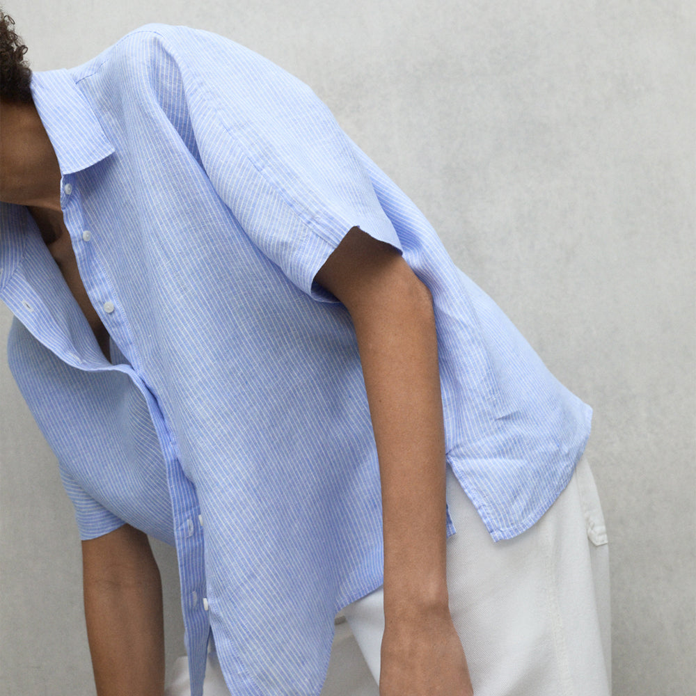 ECOALF SKY BLUE MELANIA STRIPED SHIRT FOR WOMEN