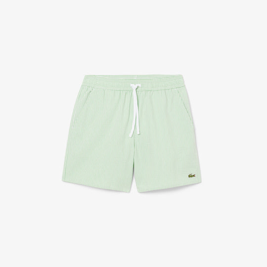 Mid Length Striped Textured Swim Trunks - MH9089