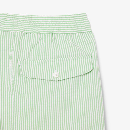 Mid Length Striped Textured Swim Trunks - MH9089