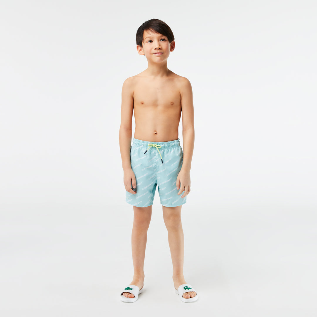 Boys’ Lacoste Printed Recycled Polyester Swim Trunks - MJ5311