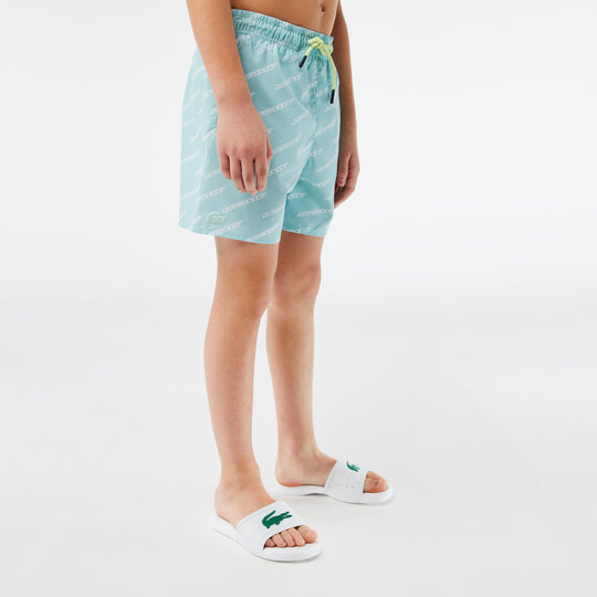 Boys’ Lacoste Printed Recycled Polyester Swim Trunks - MJ5311