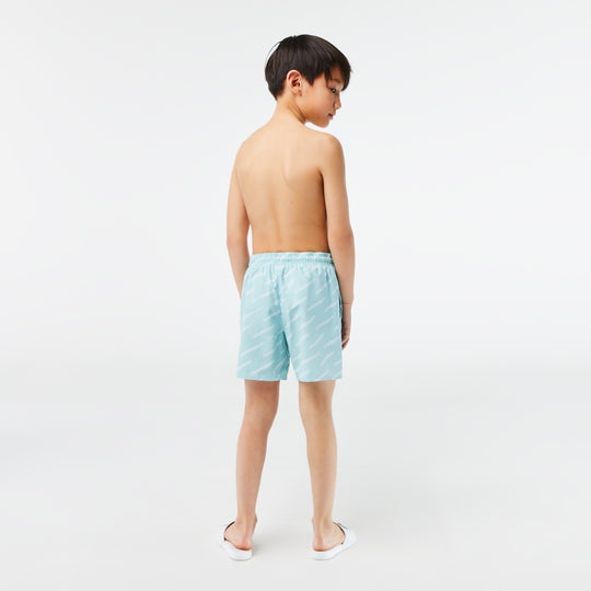 Boys’ Lacoste Printed Recycled Polyester Swim Trunks - MJ5311