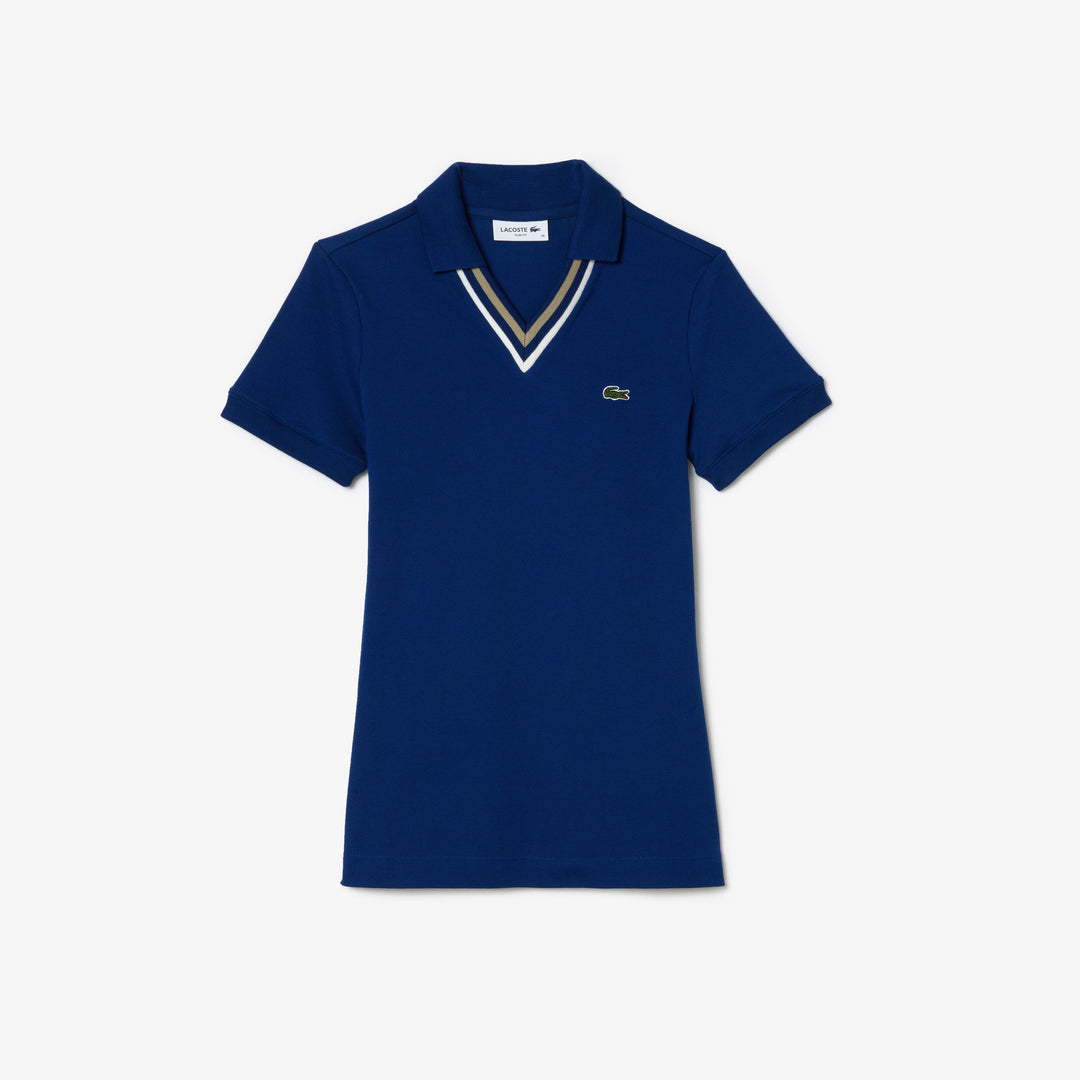 Slim Fit V Neck Stretch Pique Polo Shirt - PF0866