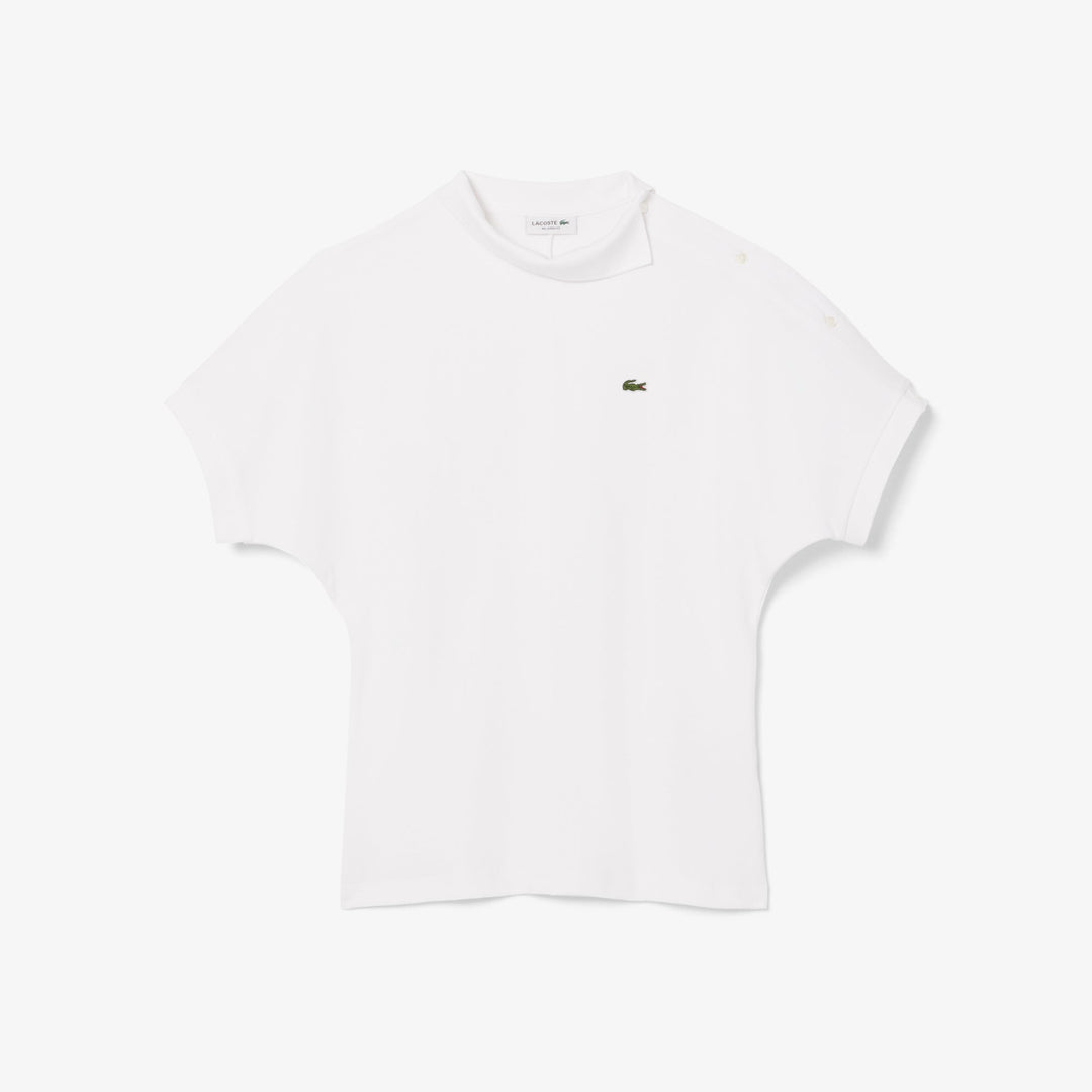 Asymmetric Draped Pique Polo Shirt-PF9654