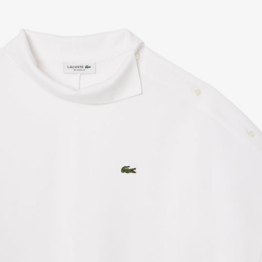 Asymmetric Draped Pique Polo Shirt-PF9654