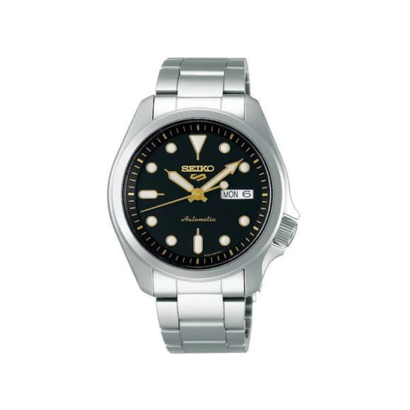 SEIKO 5 BLACK GILT GOLD DIAL SILVER STEEL 40MM - SRPE57K1
