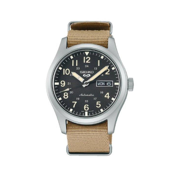 SEIKO 5 BLK DIAL WITH ARABIC NUMBERS CREAM STRAP 39.4MM - SRPG35K1Q - MYHOLDAL LEBANON