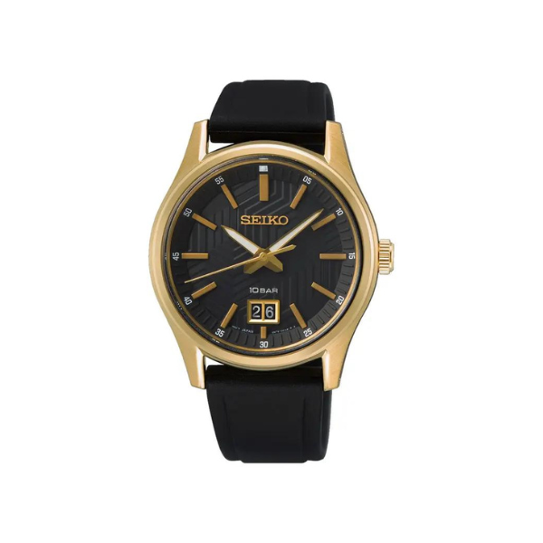 MEN QUARTZ BLK DIAL GOLD CASE BLK SILICONE 39.5MM - SUR560P1