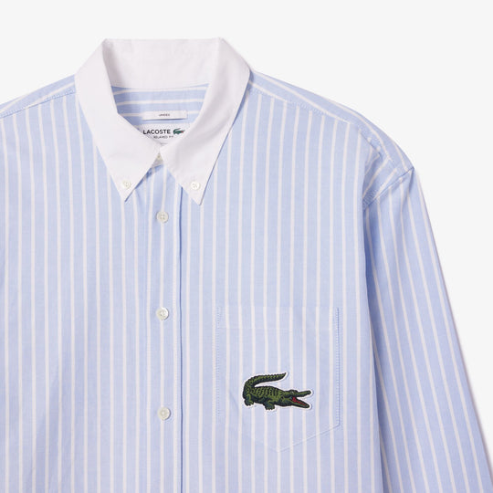 Striped Maxi Croc Contrast Collar Cotton Oxford Shirt - CH7610