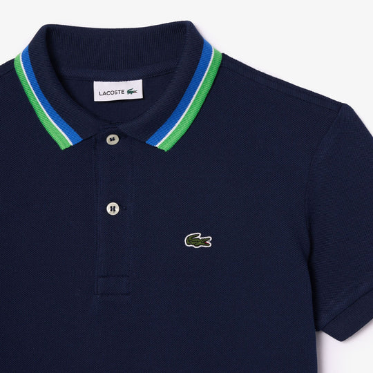 Boys' Lacoste Tricolour Collar Cotton Petit Pique Polo - PJ9702