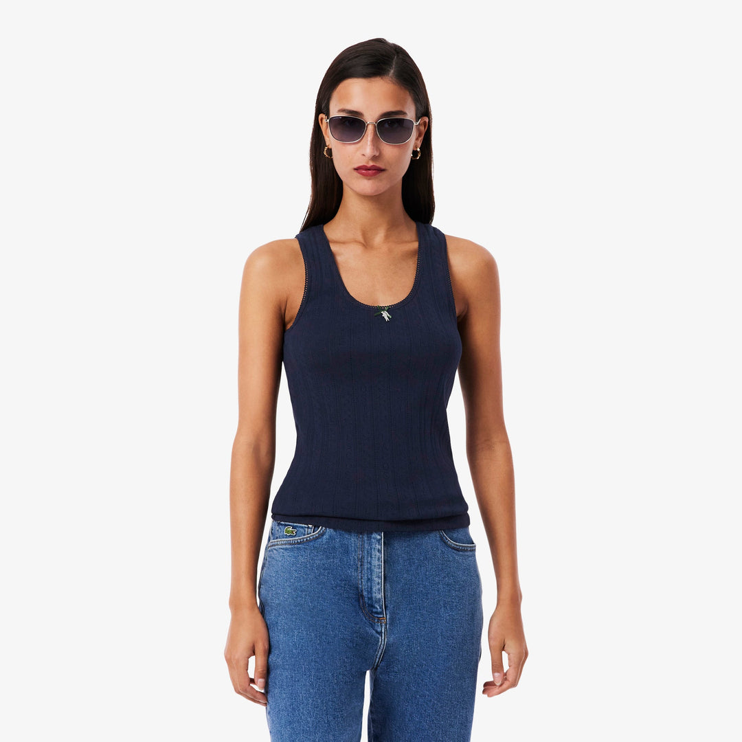 Slim Fit Pointelle Knit Cotton Tank Top - TF5279
