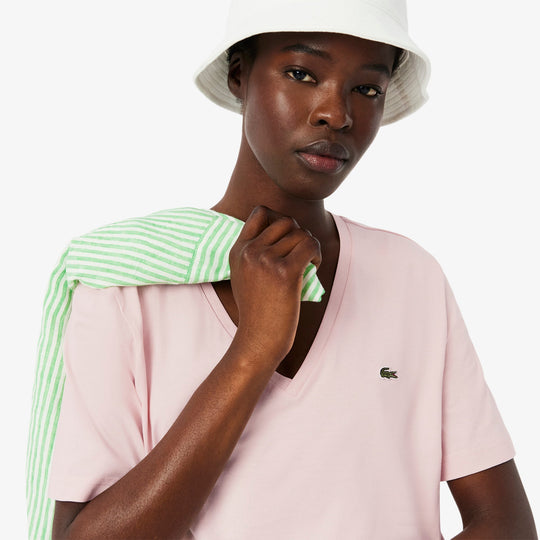 Relaxed Fit Soft Cotton V Neck T-shirt-TF7300
