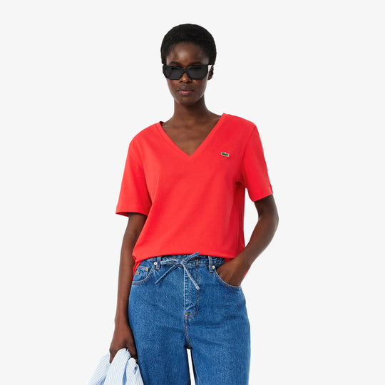 Relaxed Fit Soft Cotton V Neck T-shirt - TF7300