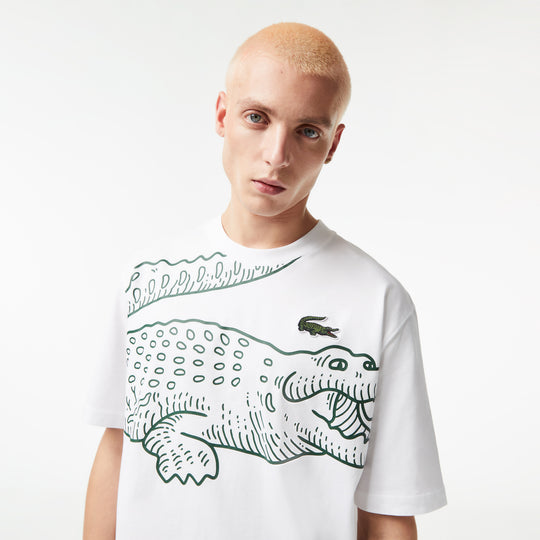 Men’S Lacoste Round Neck Loose Fit Crocodile Print T-Shirt - Th5511