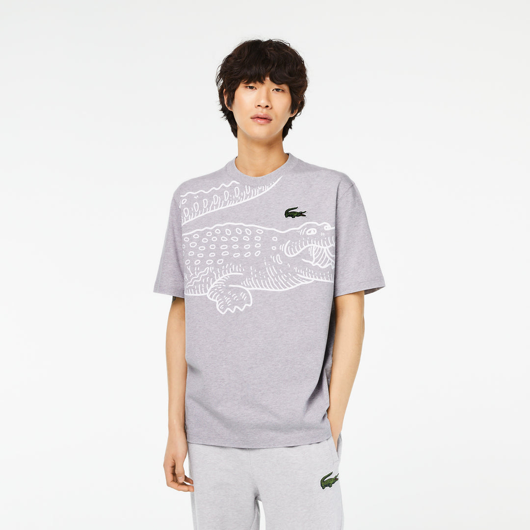 Men’S Lacoste Round Neck Loose Fit Crocodile Print T-Shirt - Th5511