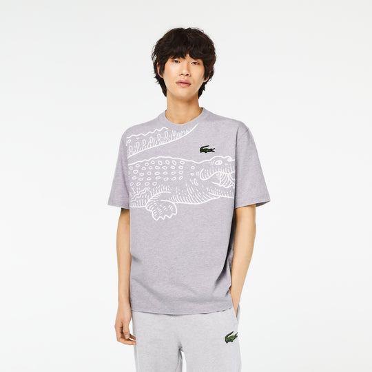 Men’S Lacoste Round Neck Loose Fit Crocodile Print T-Shirt - Th5511