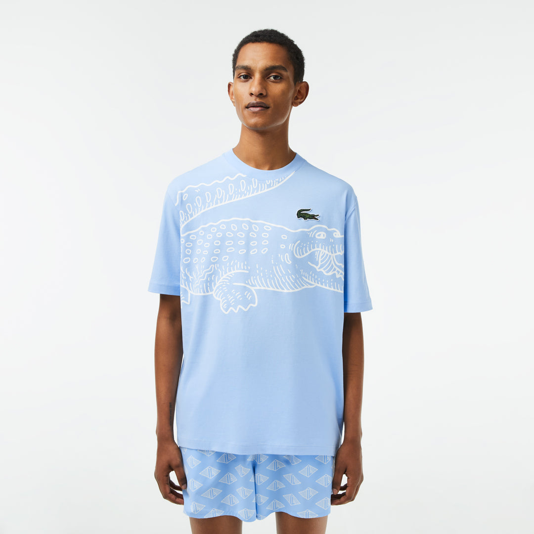 Men’S Lacoste Round Neck Loose Fit Crocodile Print T-Shirt - Th5511