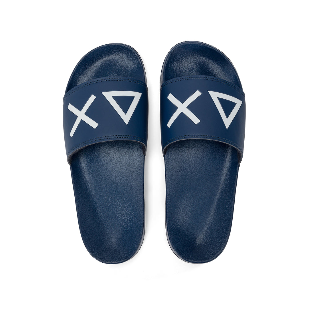 SUN68 NAVY BLUE LOGO SLIPPERS FOR MEN