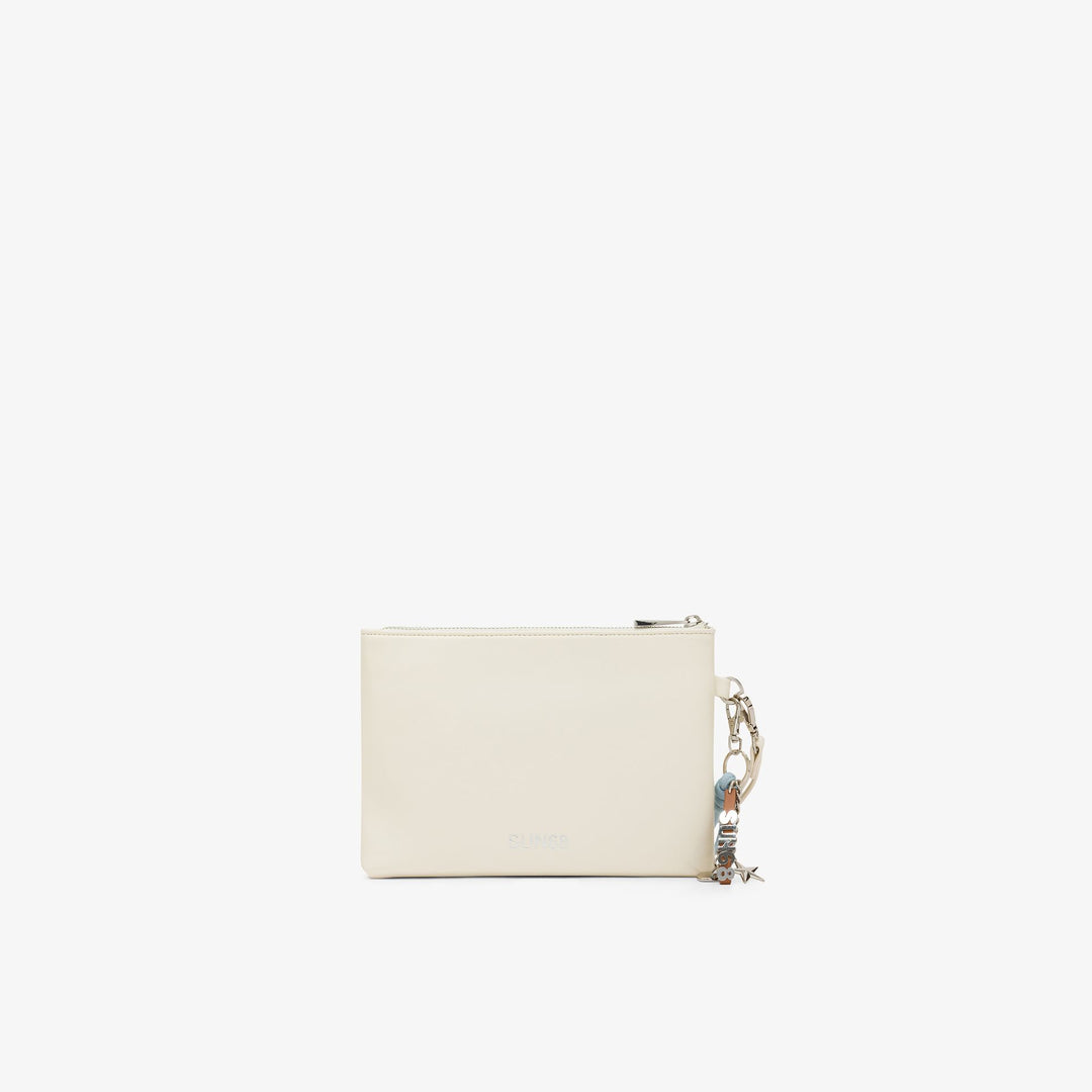 Off white PU clutch with charms