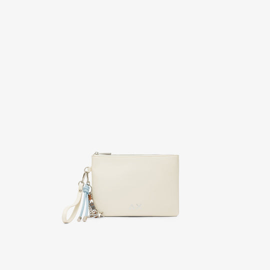 Off white PU clutch with charms