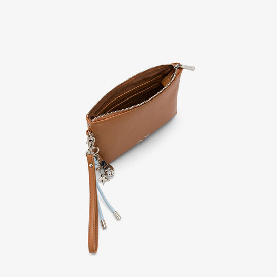 Camel PU clutch with charms