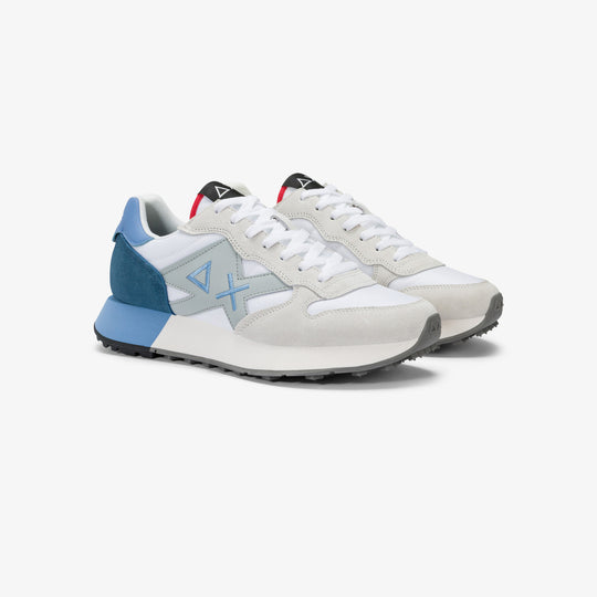 SUN68 JAKI 2.0 SOLID WHITE & BLUE SNEAKERS FOR MEN - MYHOLDAL LEBANON