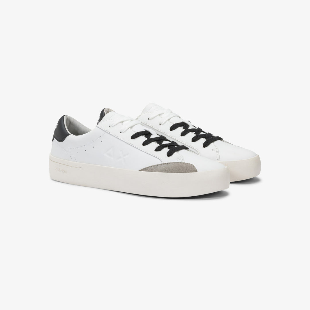 SUN68 STREET LEATHER WHITE/BLACK SNEAKERS FOR MEN