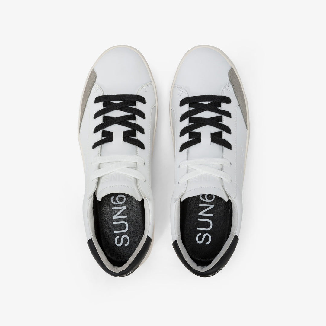 SUN68 STREET LEATHER WHITE/BLACK SNEAKERS FOR MEN