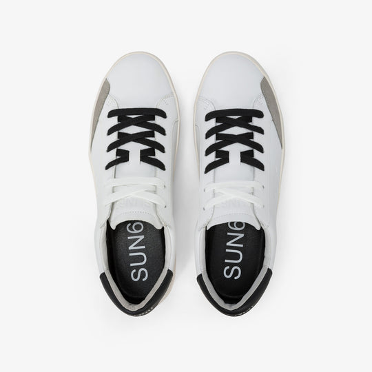 SUN68 STREET LEATHER WHITE/BLACK SNEAKERS FOR MEN