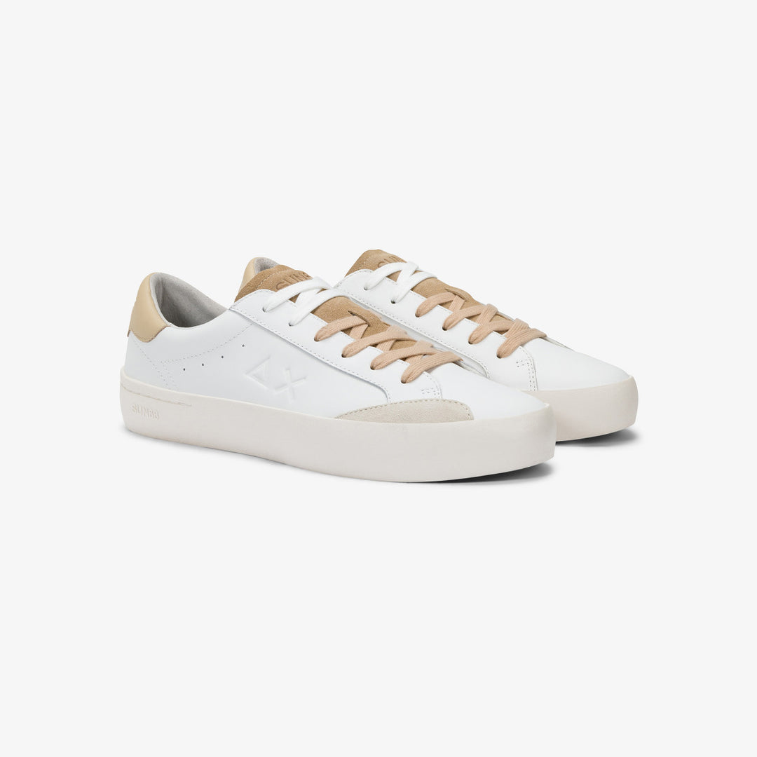SUN68 STREET LEATHER WHITE/BEIGE SNEAKERS FOR MEN