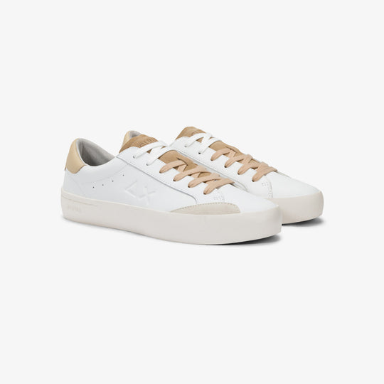 SUN68 STREET LEATHER WHITE/BEIGE SNEAKERS FOR MEN