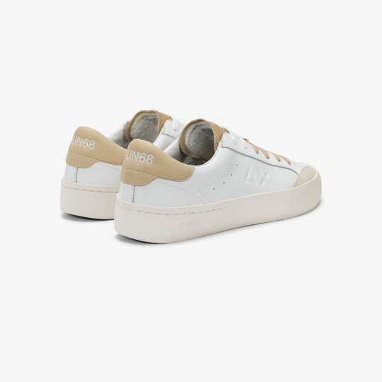 SUN68 STREET LEATHER WHITE/BEIGE SNEAKERS FOR MEN