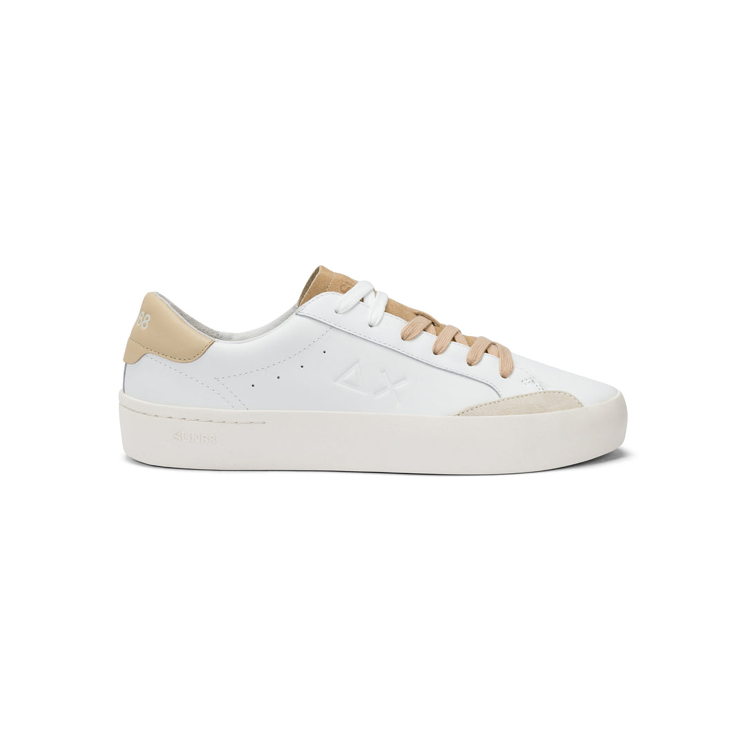 SUN68 STREET LEATHER WHITE/BEIGE SNEAKERS FOR MEN