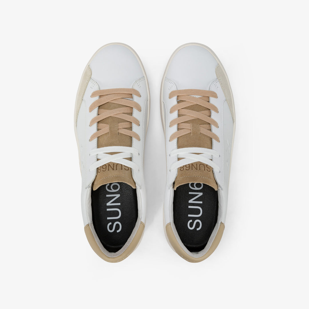 SUN68 STREET LEATHER WHITE/BEIGE SNEAKERS FOR MEN