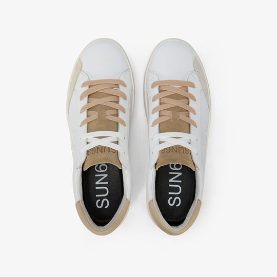 SUN68 STREET LEATHER WHITE/BEIGE SNEAKERS FOR MEN