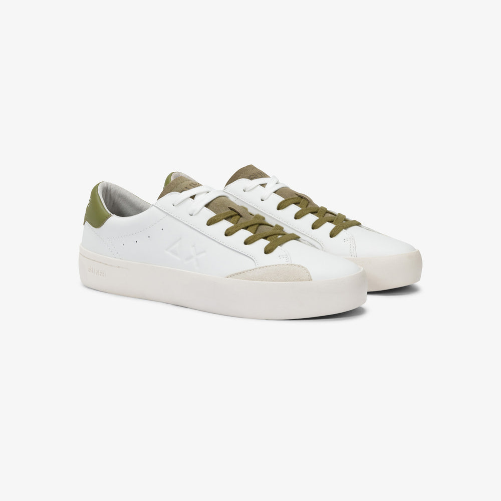 SUN68 STREET LEATHER WHITE/MILITARY SNEAKERS FOR MEN