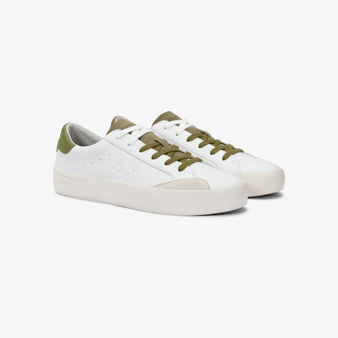 SUN68 STREET LEATHER WHITE/MILITARY SNEAKERS FOR MEN