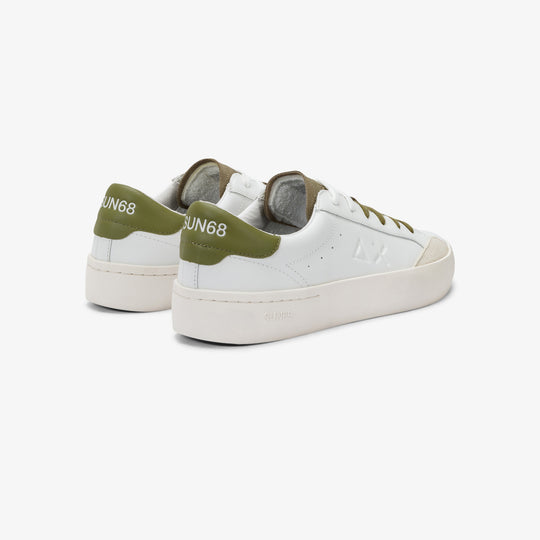 SUN68 STREET LEATHER WHITE/MILITARY SNEAKERS FOR MEN