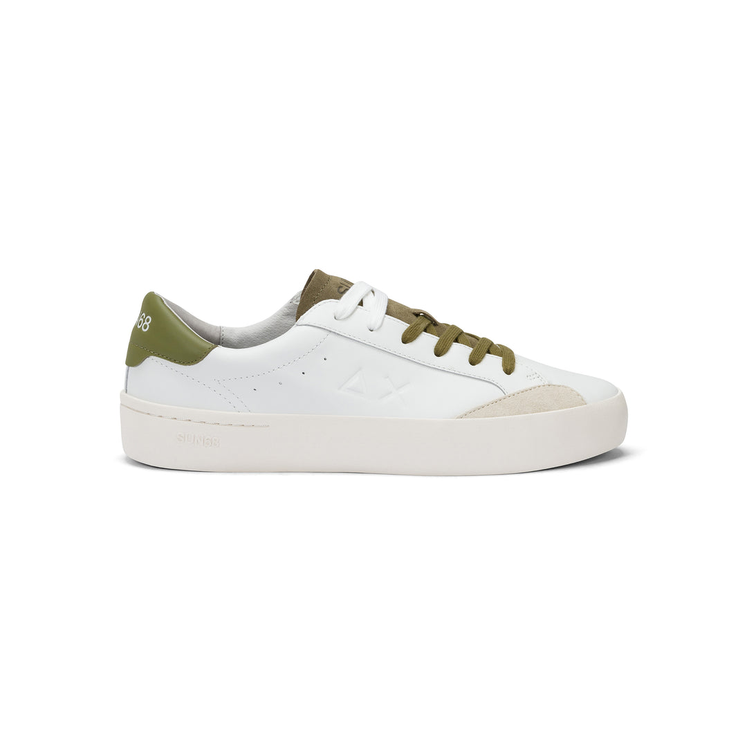 SUN68 STREET LEATHER WHITE/MILITARY SNEAKERS FOR MEN