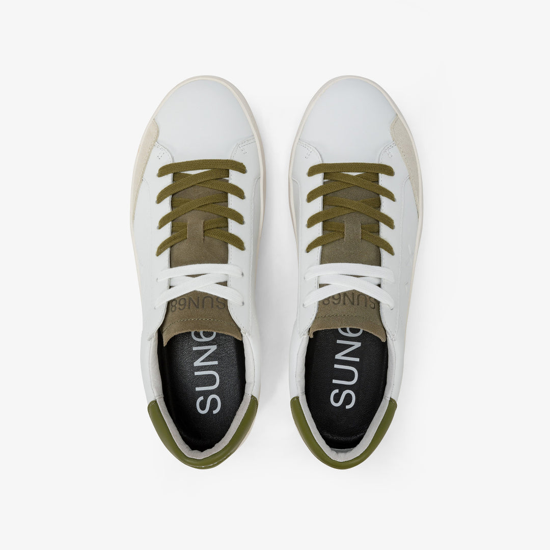 SUN68 STREET LEATHER WHITE/MILITARY SNEAKERS FOR MEN