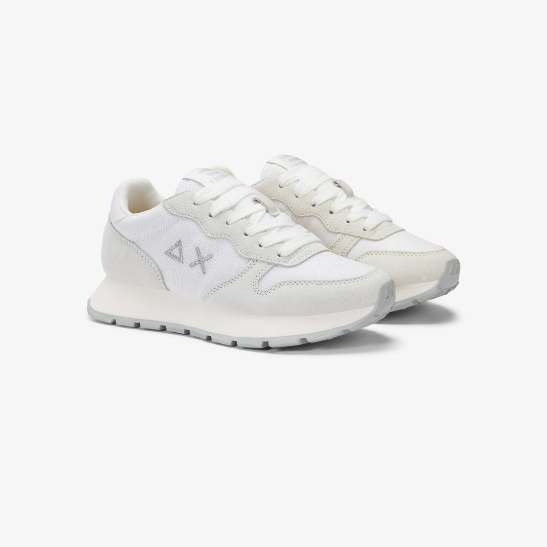 SUN68 ALLY GLITTER TEXTILE WHITE SNEAKERS FOR WOMEN