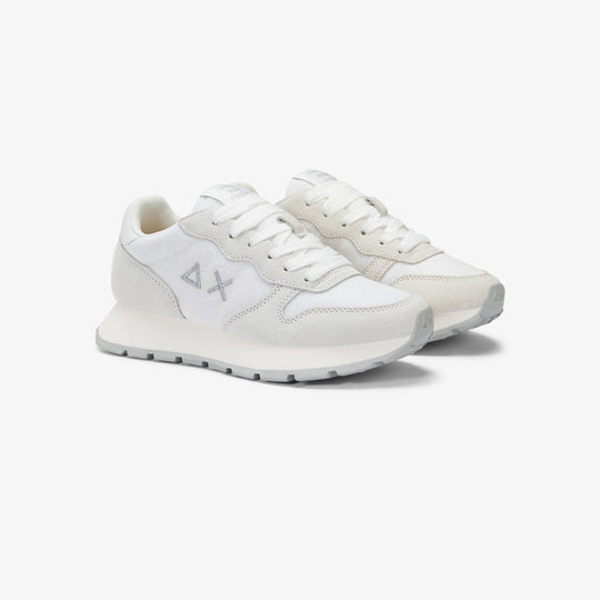 SUN68 ALLY GLITTER TEXTILE WHITE SNEAKERS FOR WOMEN