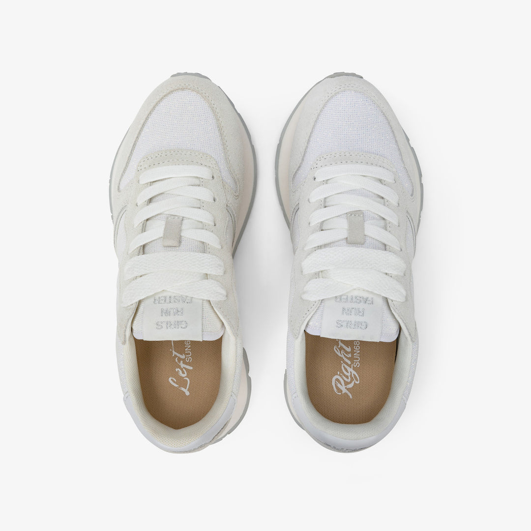 SUN68 ALLY GLITTER TEXTILE WHITE SNEAKERS FOR WOMEN